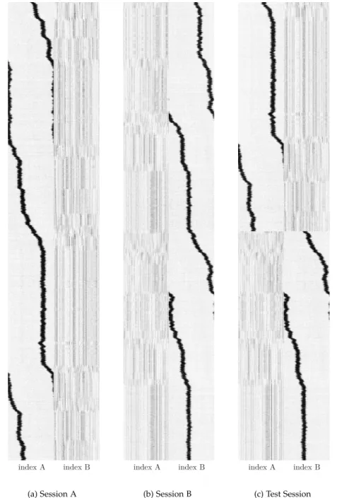 Figure 4.3: Monte Carlo simulation sessions of our memory model in the case of two 1D environ-