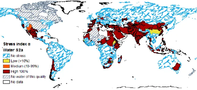 Figure  4-3  Regional  water  stress  index  α S2a ,  based  on  the  ratio  of  consumptive  use  over 