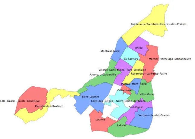 Figure 4-1 Arrondissements de la ville de Montréal Les  données  sur  les  panneaux  de  s