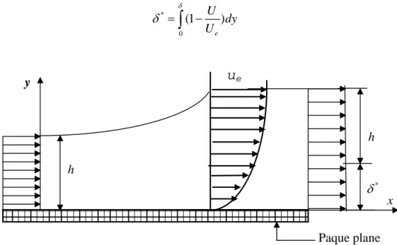Figure 2.3. Epaisseur de la couche limite et épaisseur de déplacement 
