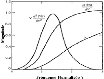 Figure I.17 : Variation de la constante de propagation normalisée  b  et ses dérivés   