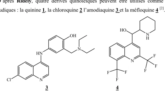 Figure I-4 : Structures de l’amodiaquine et la méfloquine  