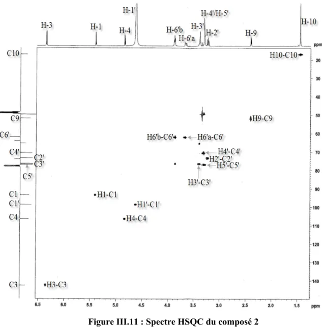 Figure III.11 : Spectre HSQC du composé 2