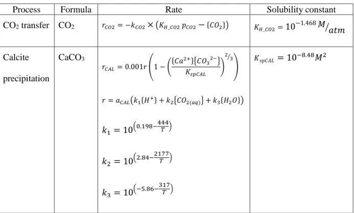Table 4.3: Model equations for CO 2  transfer and calcite precipitation 