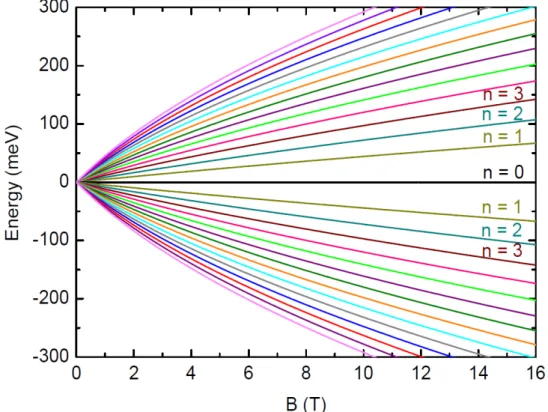 Figure 2.17.  Landau  levels of bilayer graphene as a function of magnetic field.  Bilayer graphene 