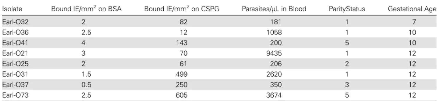 Table 3. Binding Ability of Isolates Collected in the Peripheral Blood From Women Before 13 Weeks of Gestation