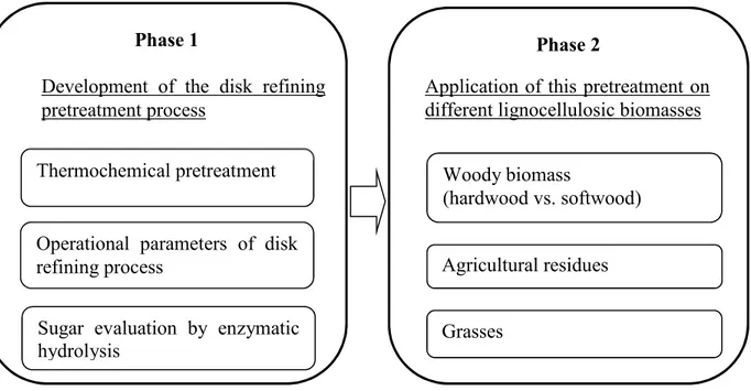 Figure 3.3: Overview of the methodology for the development of disk refining pretreatment  Phase 2 