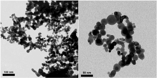 Figure 4-1 : Images au MET des nanoparticules d'alliage or-étain fournies par la compagnie SDC Materials  