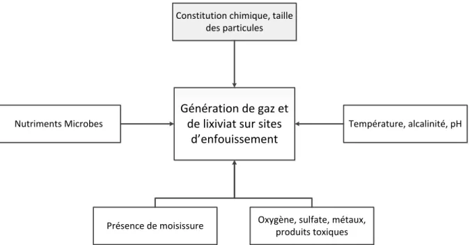 Figure 1-2: Génération de gaz et de lixiviat sur les sites d‘enfouissement   (El-Fadel, Findikakis, &amp; Leckie, 1997) 