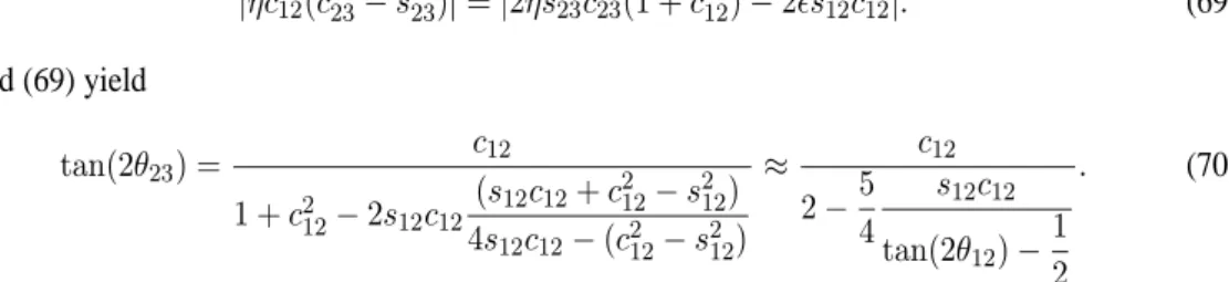 Fig. 3: θ 23 for quarks as a function of θ 12 ; simplified case θ 13 = 0 = ˜ θ 13