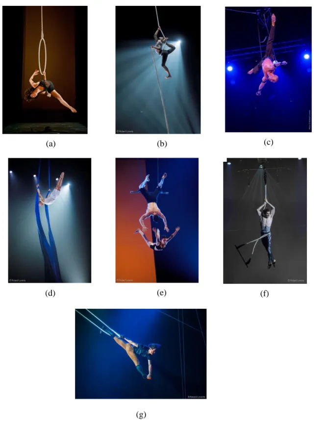 Figure  2-1 :  Photographies  d’agrès  de  cirque  aérien :  photographies  reproduites  avec  la  permission de Roland Lorente tous droits réservés 