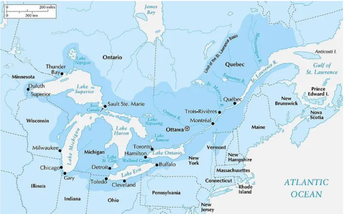 Figure 3-6: Bassin versant des Grands Lacs et du Saint-Laurent tiré de 