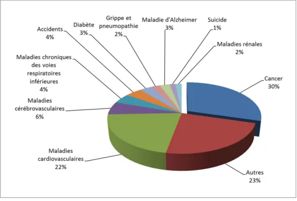 Figure 1-1: Causes et proportions de la mortalité au Canada en 2012 [1] 