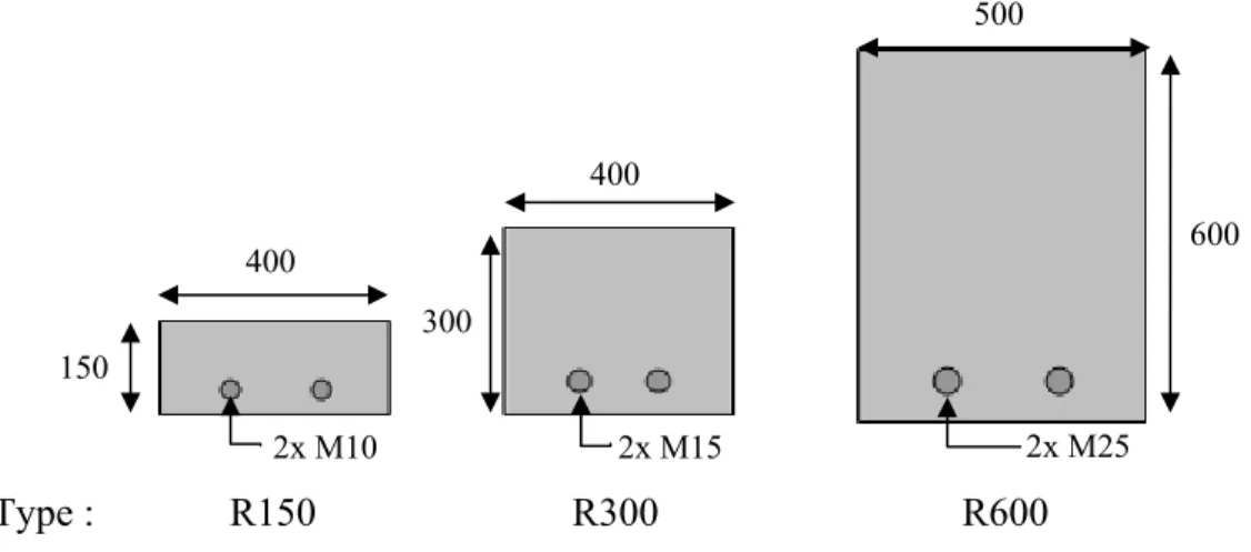 Figure 3.6 Schéma des sections de poutres 