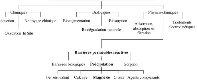 Figure 1.1 : Catégories de traitement des métaux lourds dans l’eau souterraine (adapté de Hashim  et al