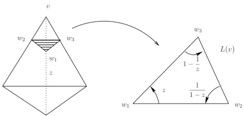Fig. 3.4: Un triangle qui compose l’étoile de L(V ). Etoile d’un sommet dans la triangulation de M