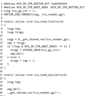 Figure 6.6 RCU read side using memory barriers