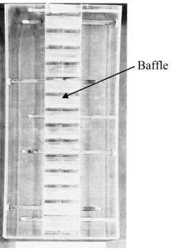Figure  2.6: Axial skewed casing treatment with baffle in the middle of the slots [18] Baffle 