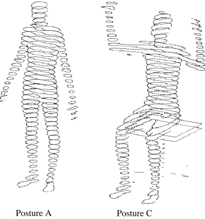 Figure 2.1: Exemple du découpage du scan en 40 tranches horizontales  d’un sujet pour les postures A et C