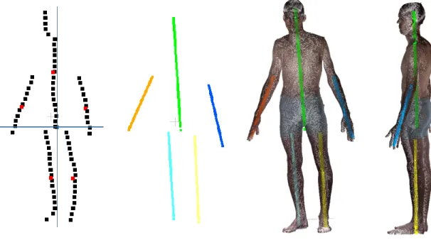 Figure 2.8: Squelette constitué de 5 segments corporels d'un mannequin en posture debout (Posture A) 
