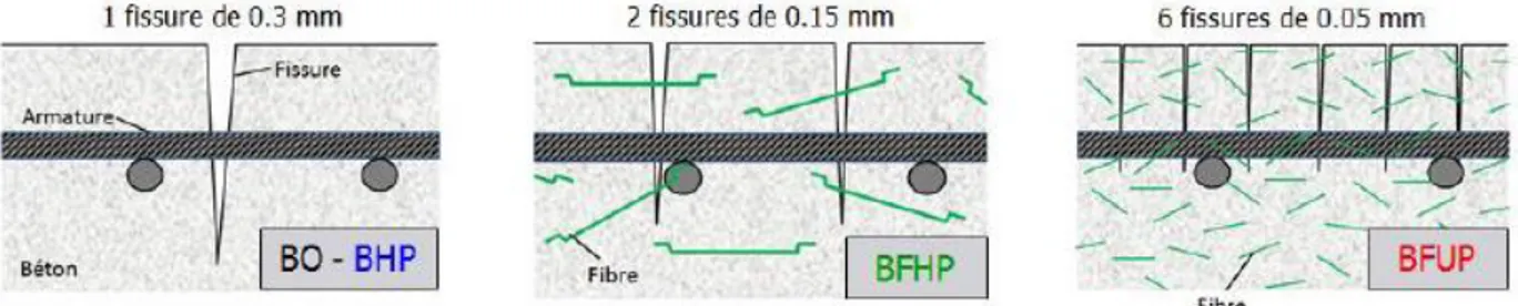 Figure 2-5 : Exemple du comportement des bétons vis-à-vis une ouverture de fissure totale  de 0.3 mm [5] 