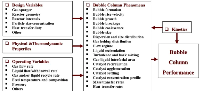 Figure 2.2- Variables and phenomena affecting the performance of bubble columns. Adapted  from reference [25] 