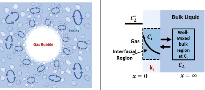Figure 2.9- Schematic of Surface-renewal theory. “Liquid elements at the interface are randomly  changed by fresh elements from the bulk”