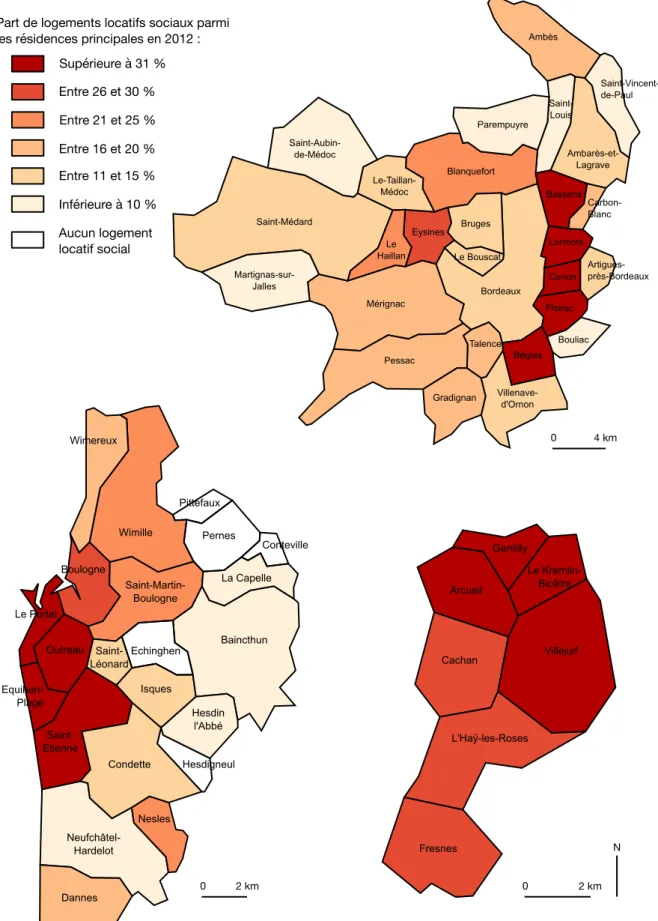 Figure 7. Part des logements HLM parmi les résidences  principales en 2012 dans les intercommunalités enquêtées 