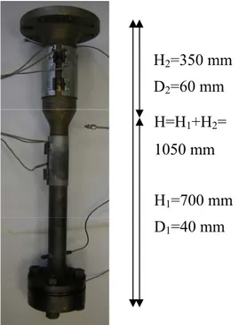 Figure 2-3: Réacteur métallique utilisé dans le procédé H2=350 mm D2=60 mm H1=700 mm D1=40 mm H=H1+H2=1050 mm 