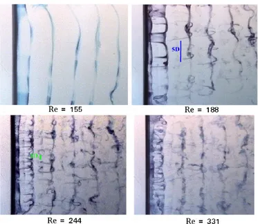 Figure 2.12 Mise en évidence des tourbillons pour différents nombre de Reynolds (tiré de Luo