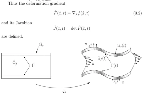Figure 3.2: Representation of the domain along the trajectories of the ma- ma-terial particles