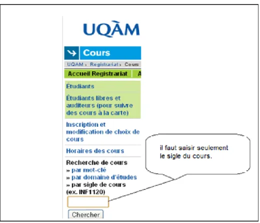 Figure 3.2  Interface de la recherche des cours de l’UQAM 