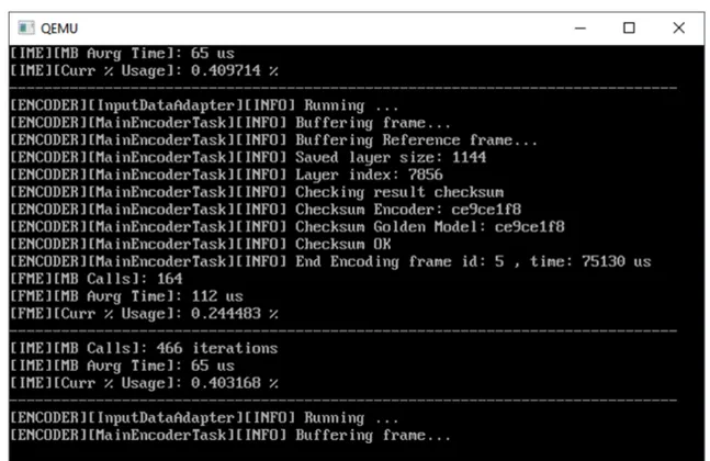 Figure 3.4 Exécution de l’encodeur et de la suite de tests sur la plateforme virtuelle de SpaceStudio