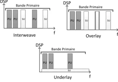 Figure 2.2 Illustration des diff´ erents termes concernant le partage des ressources dans un r´ eseau cognitif