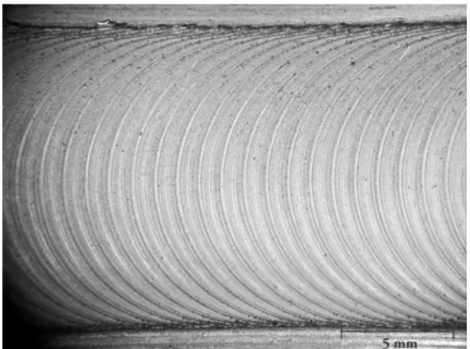 Figure 2-7: Rainures circulaires laissées par l'outil à la surface du joint (v = 10 mm/s, ω = 600  rpm)
