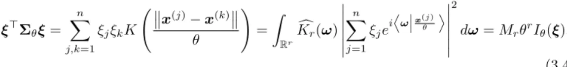 Table 3.4 – M r and I θ (ξ) for the three considered correlation kernel families. K ν is the modified