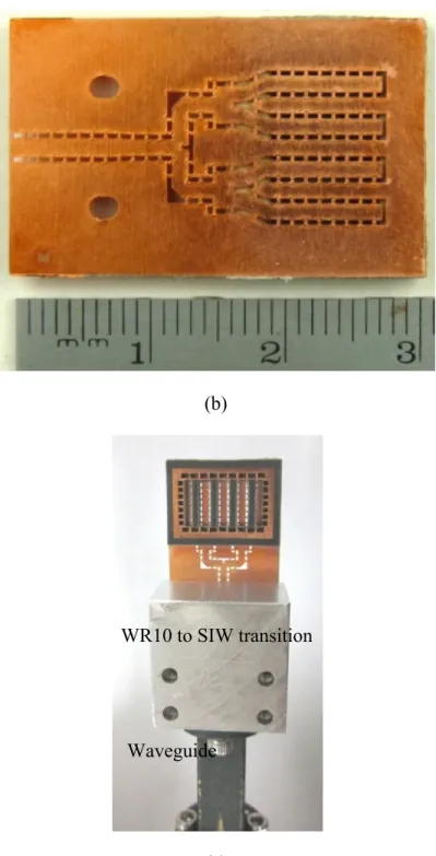 Figure 3.8.  Photograph of the fabricated 4x4 antenna array with dielectric cubes; (a) top view,  (b) bottom view, (c) antenna under test