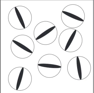 Figure 1.1 Model of PCW: randomly oriented ellipsoidal particles embedded in spherical safety cells.
