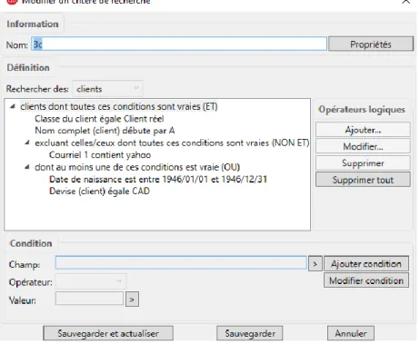 Figure 2.10  Page-écran de l’interface de critères de recherche avancée. 