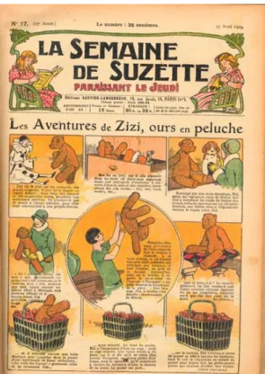 Illustration : Les aventures de Zizi, ours en peluche, La semaine de Suzette, 25 avril 1909 ?, 17,   p