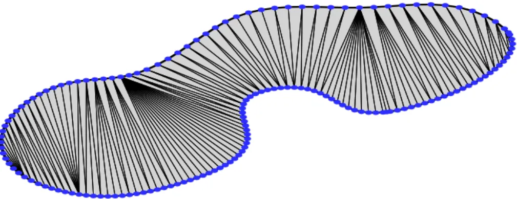 Figure 2.8 Constrained Delaunay triangulation of a concave-convex shape, highlighting its initial constraints
