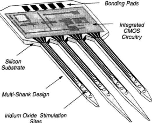 Figure 2.4: Circuit de stimulation et électrodes avec substrat non flexible - Tiré de (Tanghe et   Wise, 1992)  