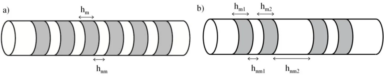 Figure 2.5:    Les  deux  classes  de  nanofils  multicouches  que  nous  avons  étudiées