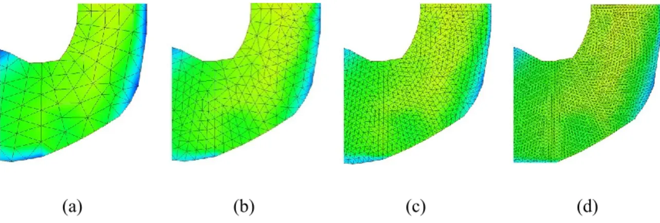 Figure 4-11: Close-up view of the studied reach with four progressively refined meshes  Table 4-7: Used mesh size 