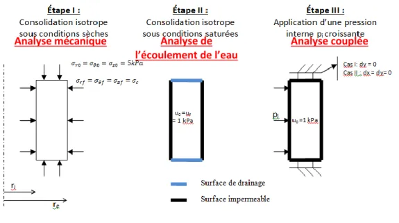 Figure 6.3 : Conditions aux limites utilisées pour la simulation sur FLAC 2D. 