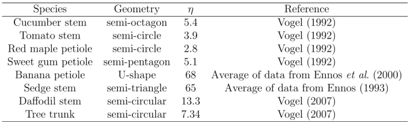 Table 2.1 The average of twist-to-bend ratio for some natural structures