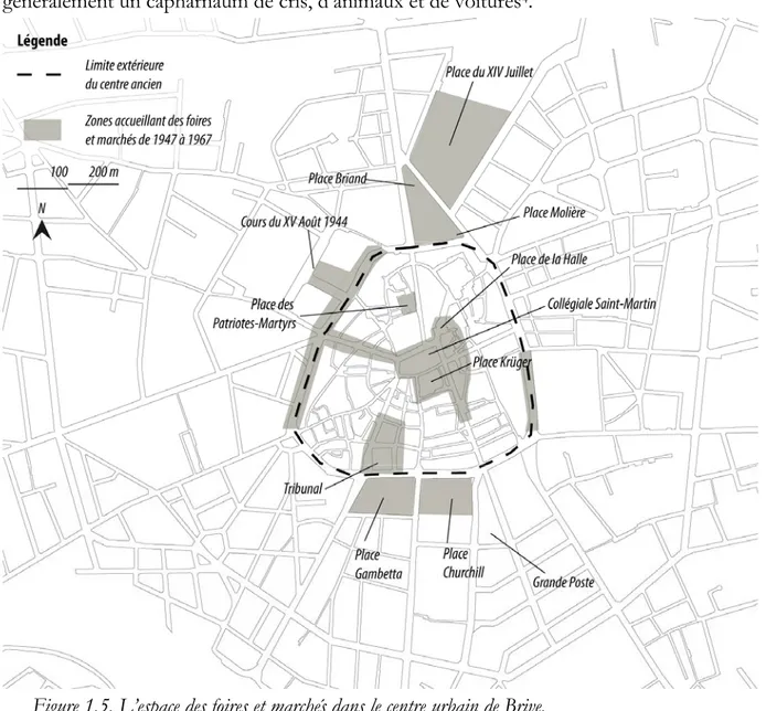 Figure 1.5. L’espace des foires et marchés dans le centre urbain de Brive. 