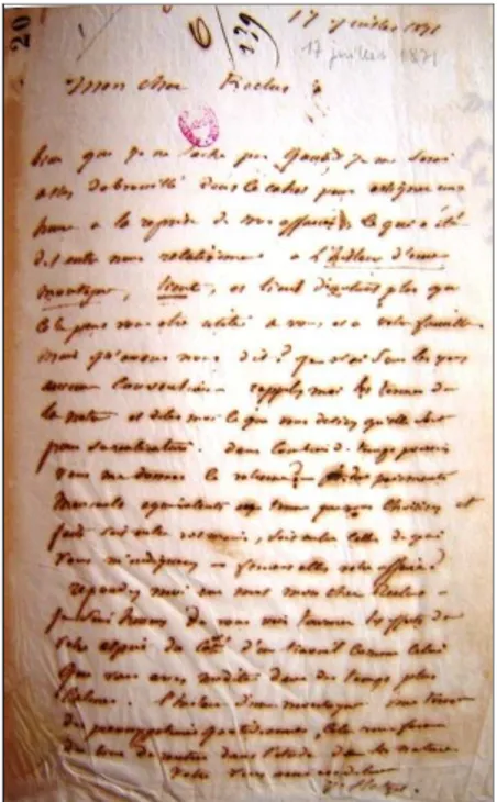 Fig. 3 - La prima lettera di Hetzel ricevuta da Reclus in carcere, BNF,  DM, NAF, 16986, f
