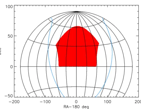 Figure 3.3 – Couverture angulaire des catalogues Main VL et LRG VL en projection d’Aitoff