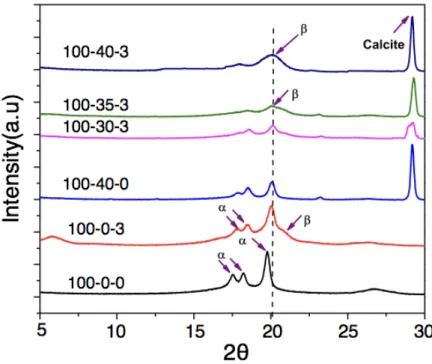 Figure 4.3: XRD patterns for pristine PVDF and its composite films for phase detection